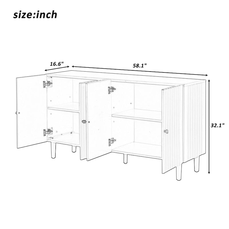 Élégant buffet quatre portes avec portes à motif ondulé