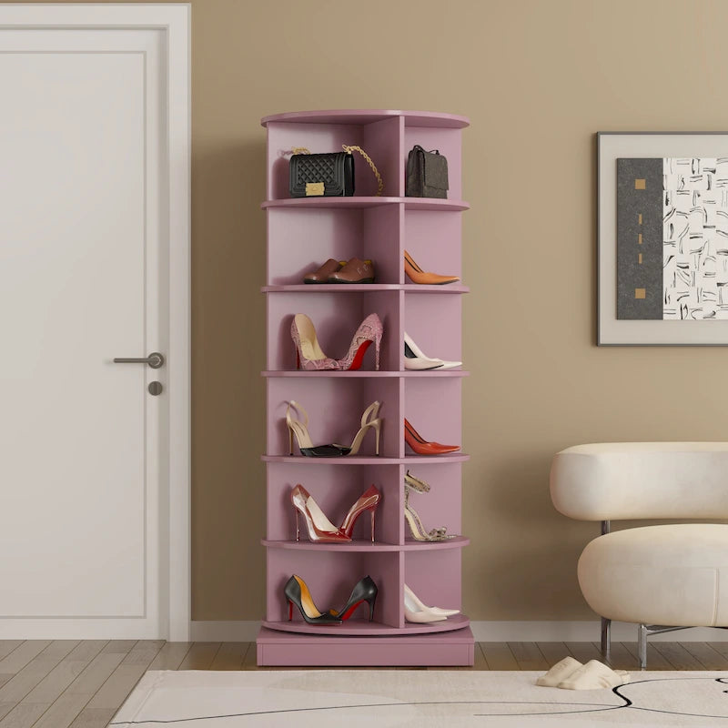 Meuble à chaussures rotatif rose 360 à 6 couches