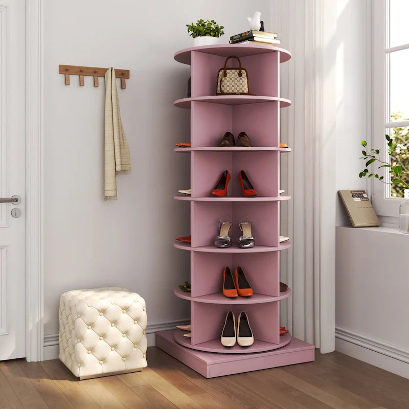 Meuble à chaussures rotatif rose 360 à 6 couches