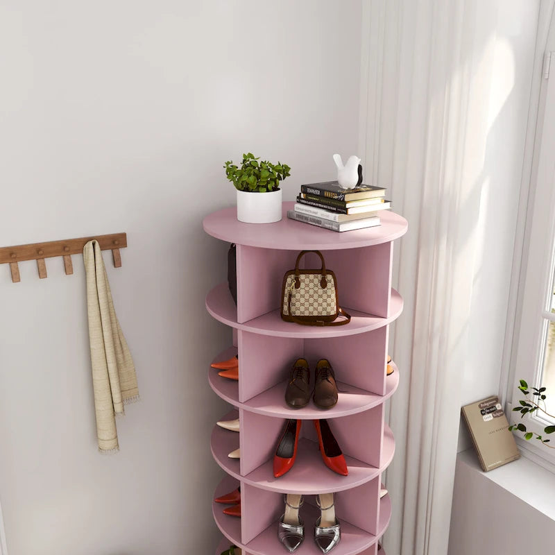 Meuble à chaussures rotatif rose 360 à 6 couches