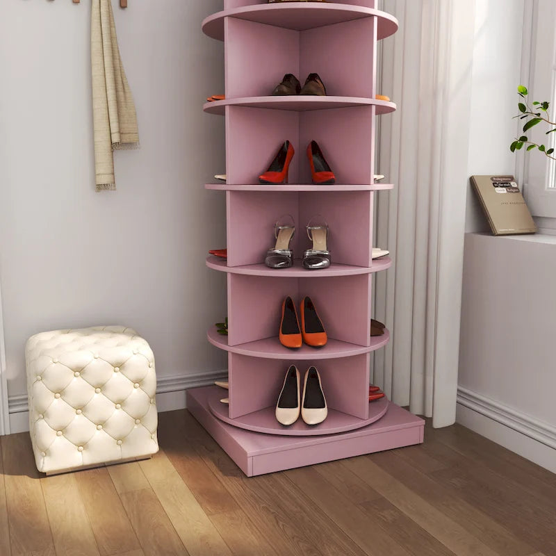 Meuble à chaussures rotatif rose 360 à 6 couches