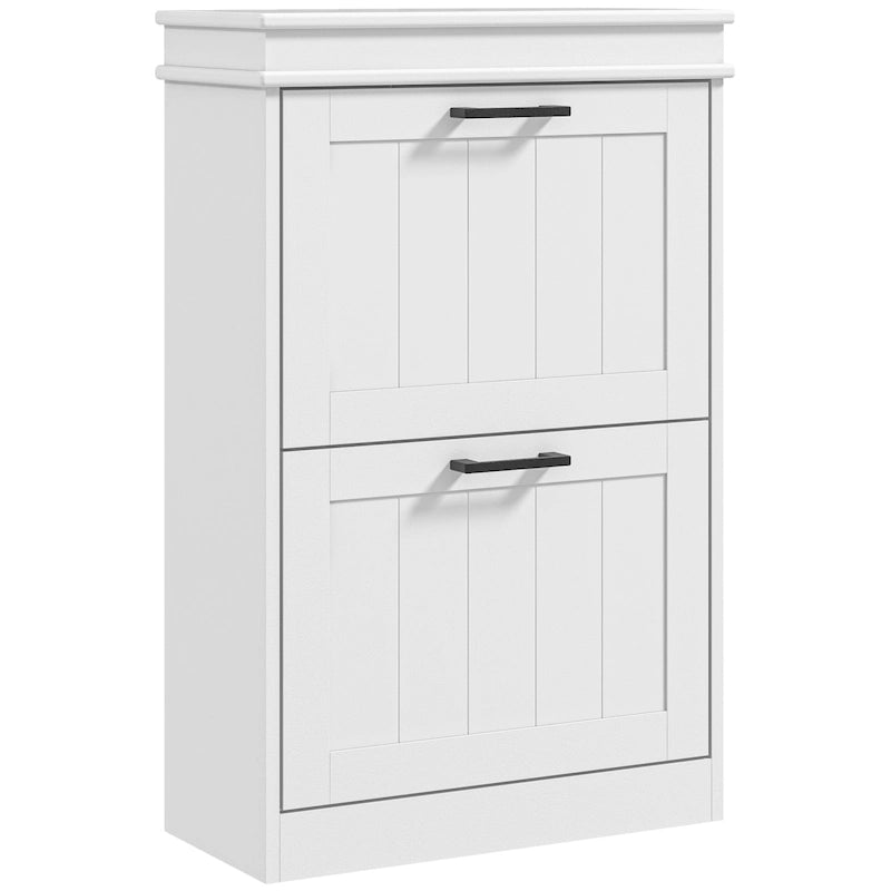 Meuble à chaussures d'entrée, rangement étroit avec 2 tiroirs abattants et étagères réglables pour 10 paires de chaussures