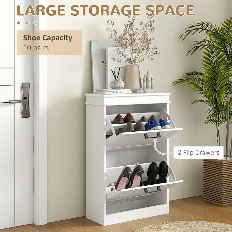 Meuble à chaussures d'entrée, rangement étroit avec 2 tiroirs abattants et étagères réglables pour 10 paires de chaussures