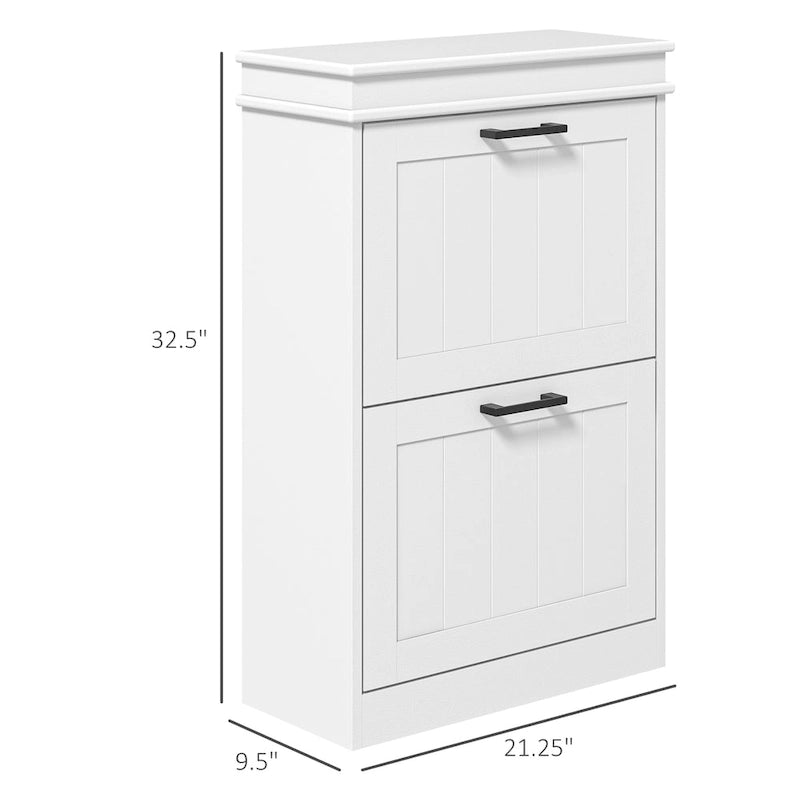Meuble à chaussures d'entrée, rangement étroit avec 2 tiroirs abattants et étagères réglables pour 10 paires de chaussures