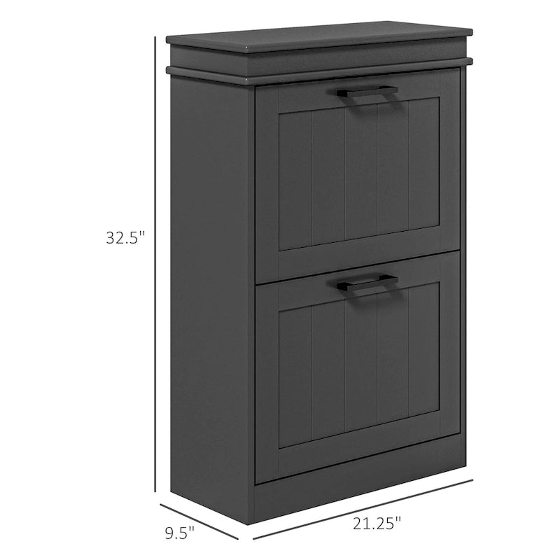 Meuble à chaussures d'entrée, rangement étroit avec 2 tiroirs abattants et étagères réglables pour 10 paires de chaussures