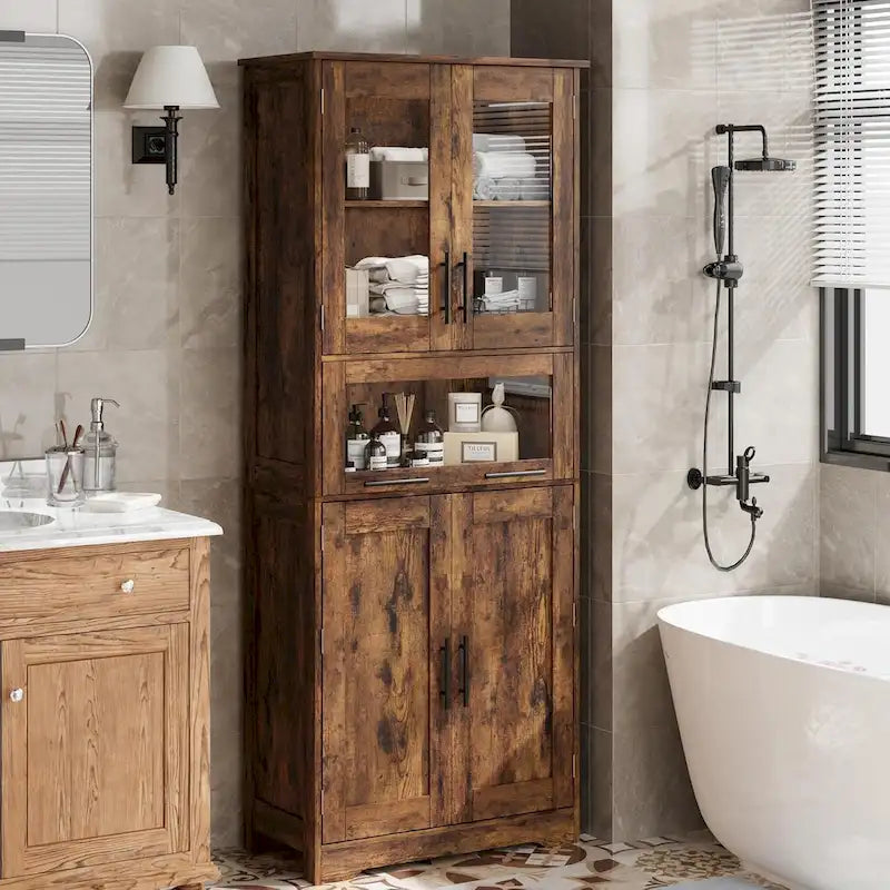 Meuble haut de salle de bain, Armoire de rangement pour le linge avec portes, étagères réglables et tiroir