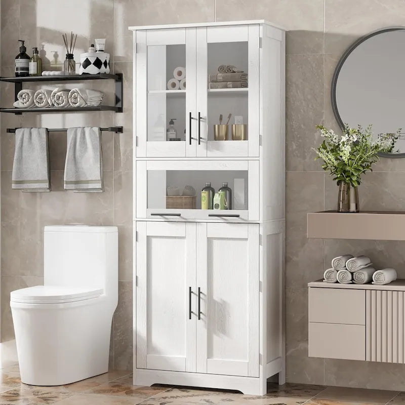 Meuble haut de salle de bain, Armoire de rangement pour le linge avec portes, étagères réglables et tiroir