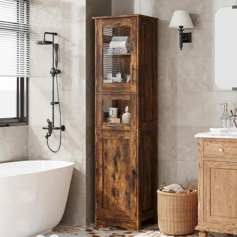 Meuble haut de salle de bain, Armoire de rangement pour le linge avec portes, étagères réglables et tiroir