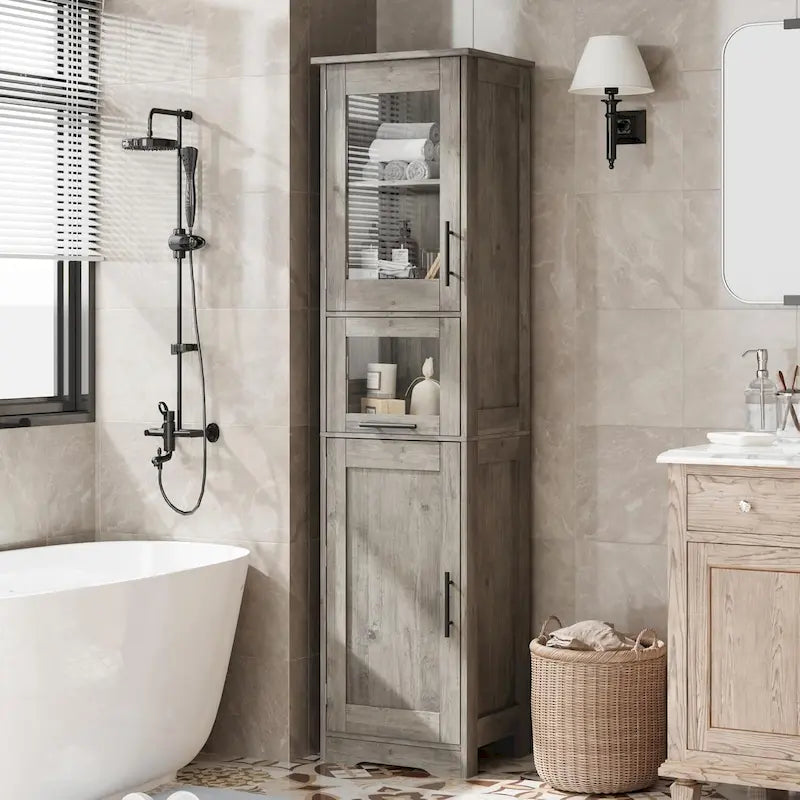 Meuble haut de salle de bain, Armoire de rangement pour le linge avec portes, étagères réglables et tiroir