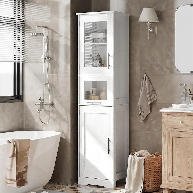 Meuble haut de salle de bain, Armoire de rangement pour le linge avec portes, étagères réglables et tiroir