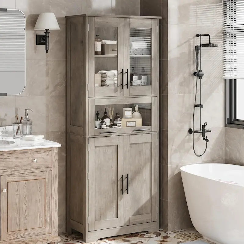 Meuble haut de salle de bain, Armoire de rangement pour le linge avec portes, étagères réglables et tiroir