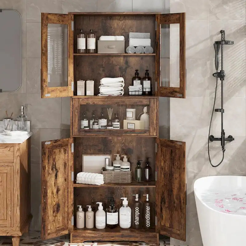 Meuble haut de salle de bain, Armoire de rangement pour le linge avec portes, étagères réglables et tiroir