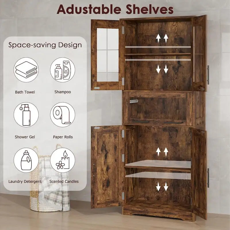 Meuble haut de salle de bain, Armoire de rangement pour le linge avec portes, étagères réglables et tiroir