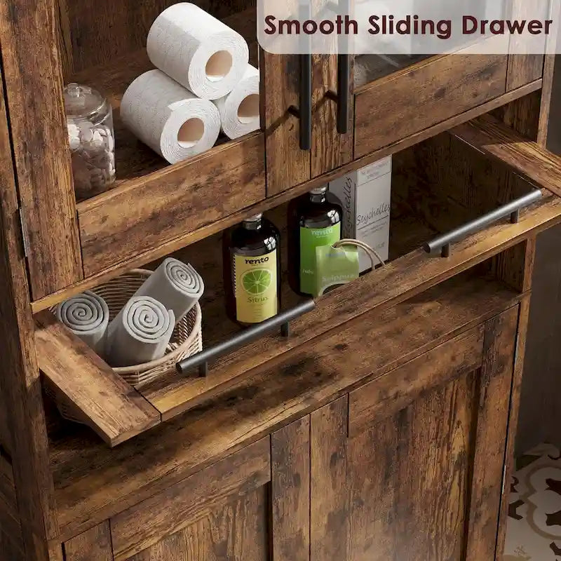 Meuble haut de salle de bain, Armoire de rangement pour le linge avec portes, étagères réglables et tiroir