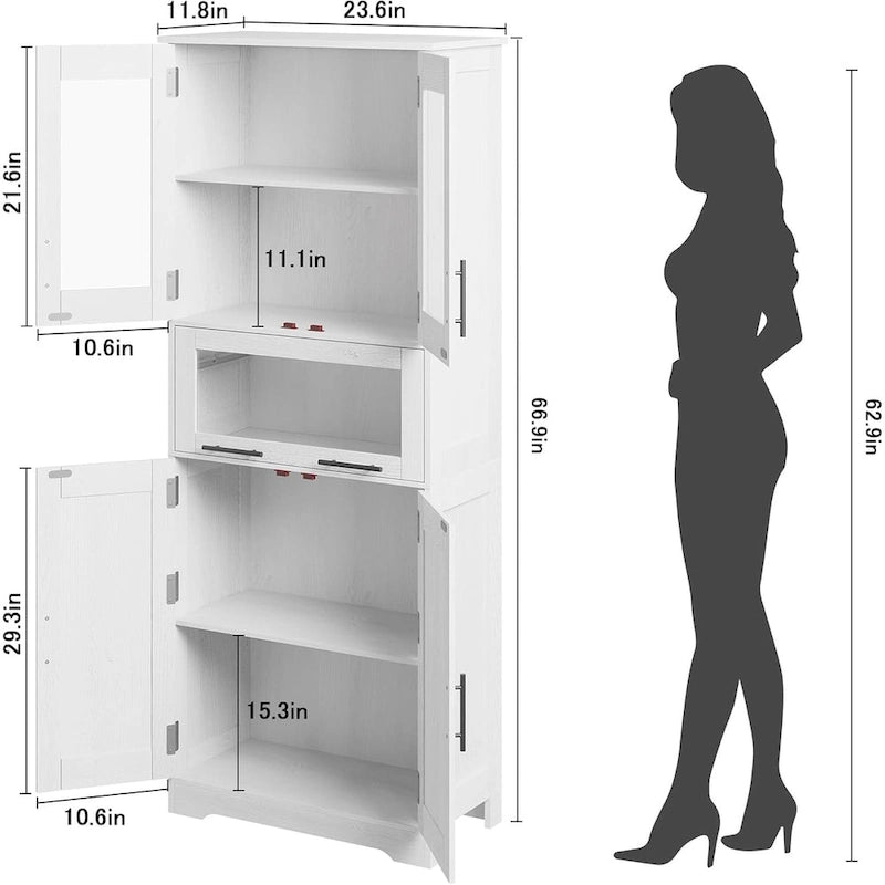 Meuble haut de salle de bain, Armoire de rangement pour le linge avec portes, étagères réglables et tiroir