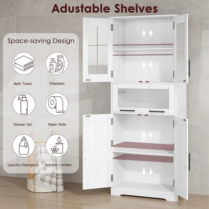 Meuble haut de salle de bain, Armoire de rangement pour le linge avec portes, étagères réglables et tiroir
