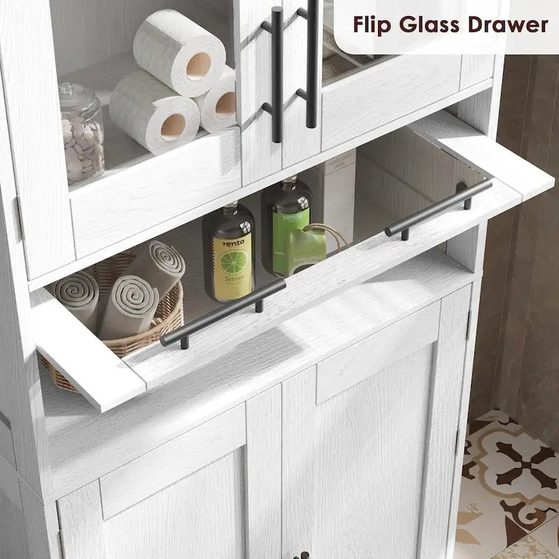 Meuble haut de salle de bain, Armoire de rangement pour le linge avec portes, étagères réglables et tiroir
