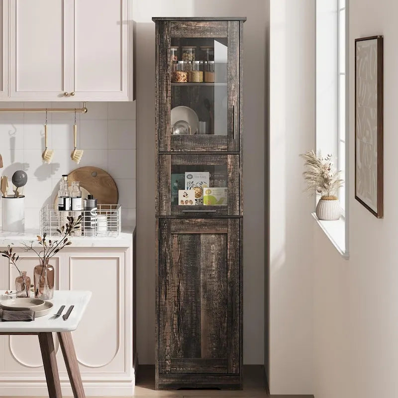 Meuble haut de salle de bain, Armoire de rangement pour le linge avec portes, étagères réglables et tiroir