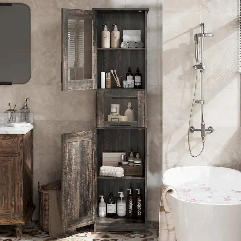 Meuble haut de salle de bain, Armoire de rangement pour le linge avec portes, étagères réglables et tiroir