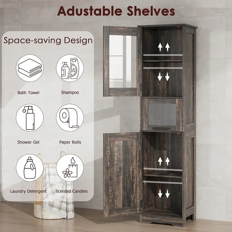 Meuble haut de salle de bain, Armoire de rangement pour le linge avec portes, étagères réglables et tiroir