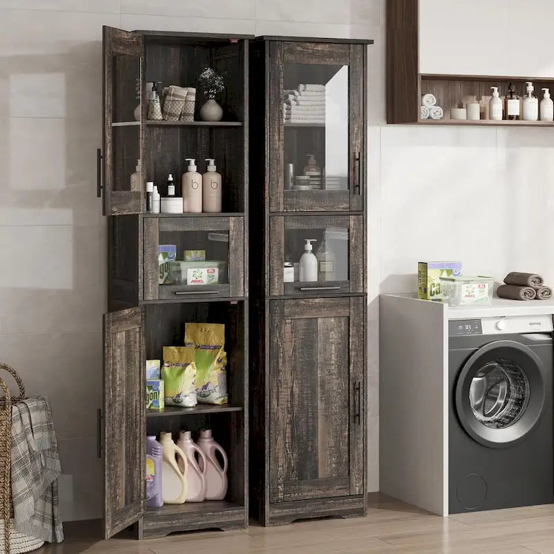 Meuble haut de salle de bain, Armoire de rangement pour le linge avec portes, étagères réglables et tiroir
