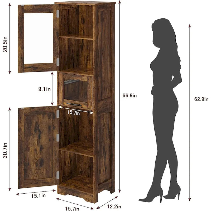 Meuble haut de salle de bain, Armoire de rangement pour le linge avec portes, étagères réglables et tiroir