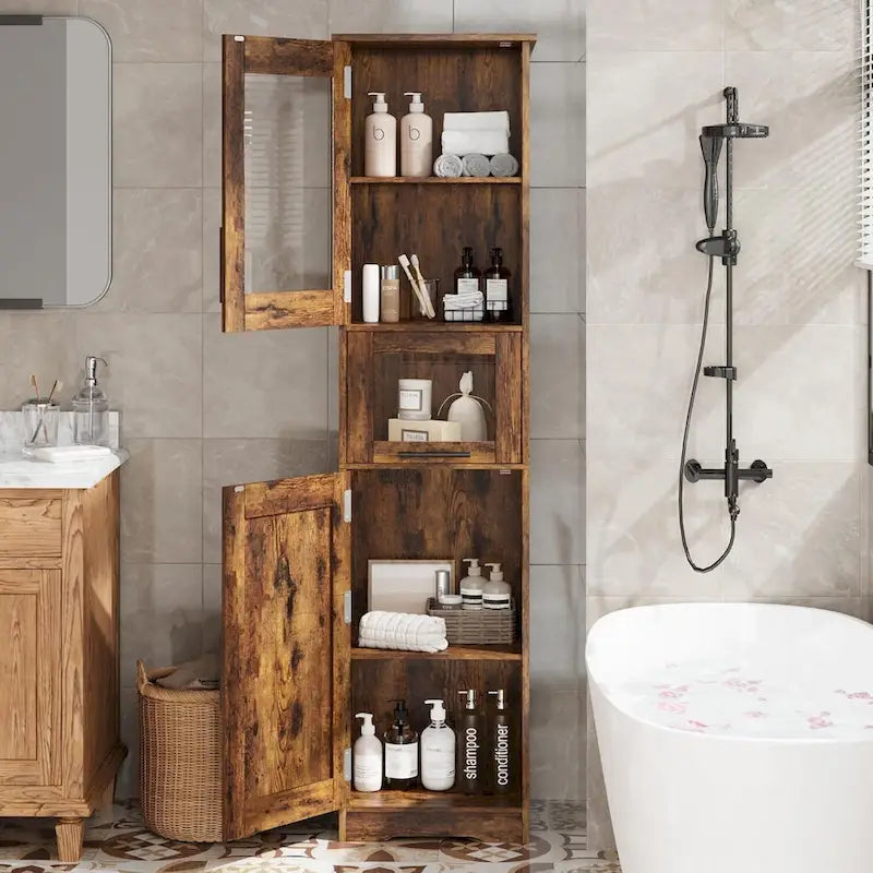 Meuble haut de salle de bain, Armoire de rangement pour le linge avec portes, étagères réglables et tiroir