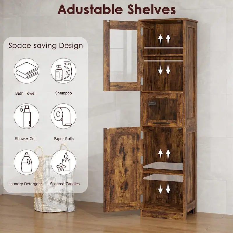 Meuble haut de salle de bain, Armoire de rangement pour le linge avec portes, étagères réglables et tiroir