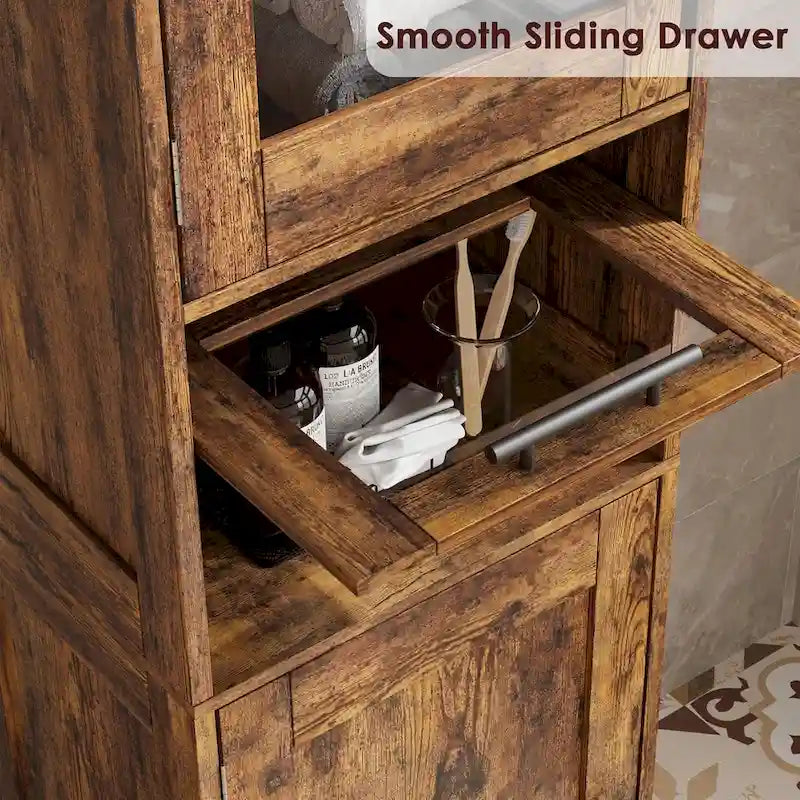 Meuble haut de salle de bain, Armoire de rangement pour le linge avec portes, étagères réglables et tiroir