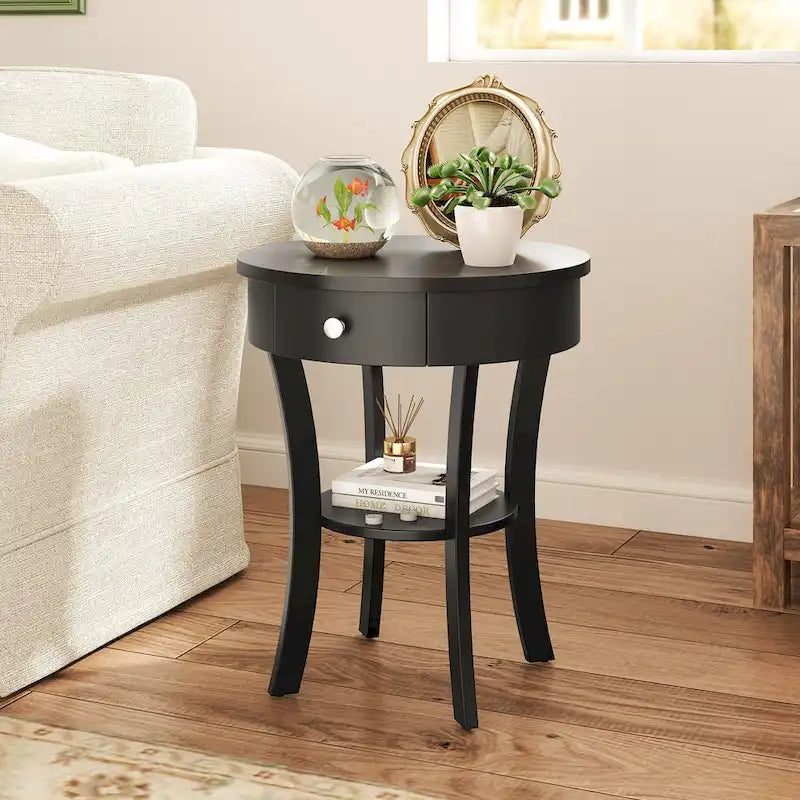Table d'appoint de canapé à 2 niveaux, table de chevet ronde pour chambre à coucher, salon