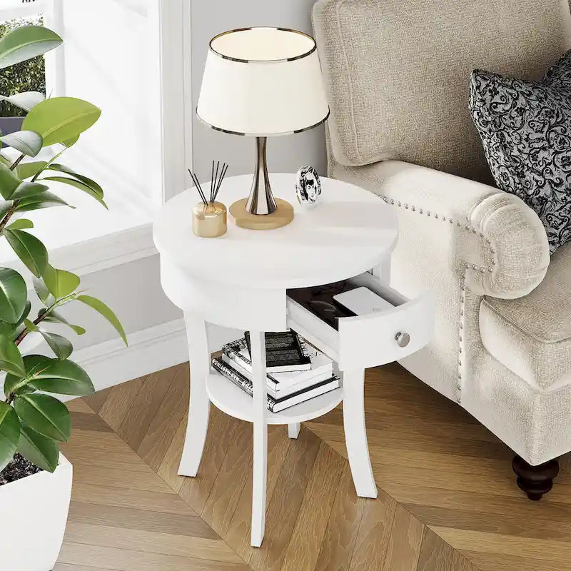 Table d'appoint de canapé à 2 niveaux, table de chevet ronde pour chambre à coucher, salon