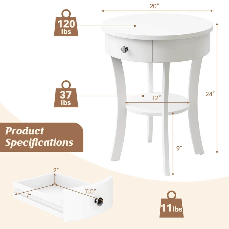 Table d'appoint de canapé à 2 niveaux, table de chevet ronde pour chambre à coucher, salon