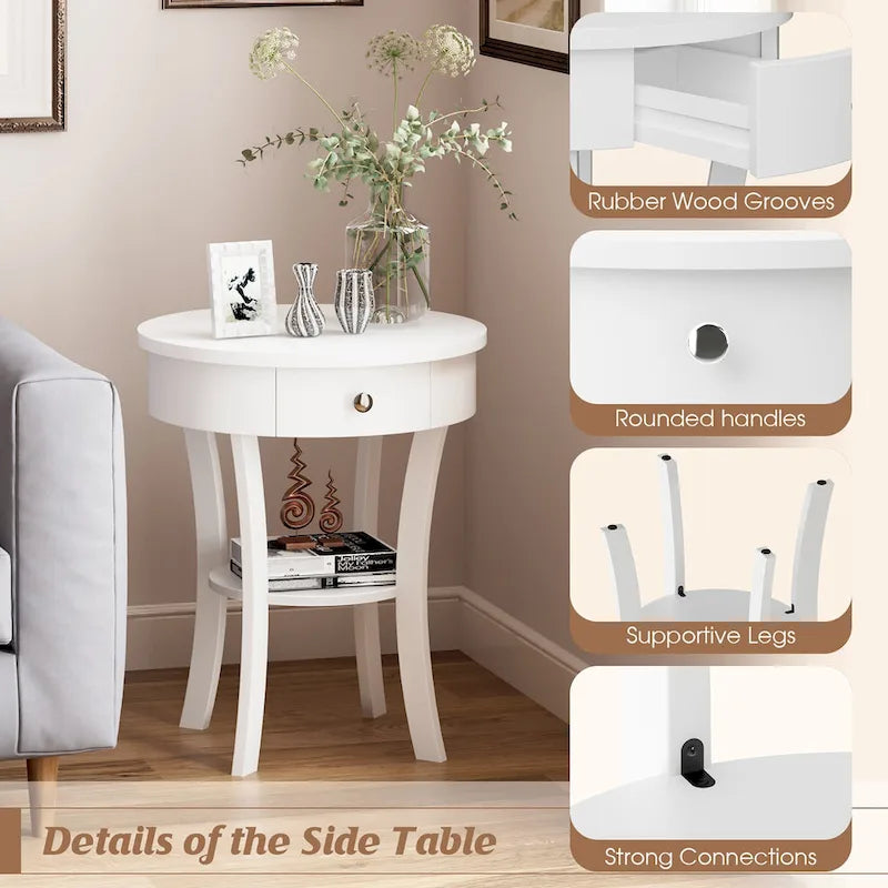Table d'appoint de canapé à 2 niveaux, table de chevet ronde pour chambre à coucher, salon