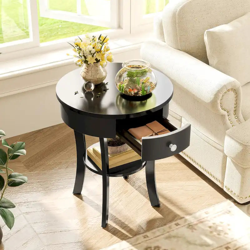 Table d'appoint de canapé à 2 niveaux, table de chevet ronde pour chambre à coucher, salon