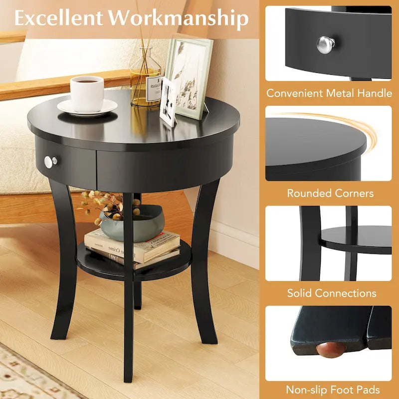 Table d'appoint de canapé à 2 niveaux, table de chevet ronde pour chambre à coucher, salon