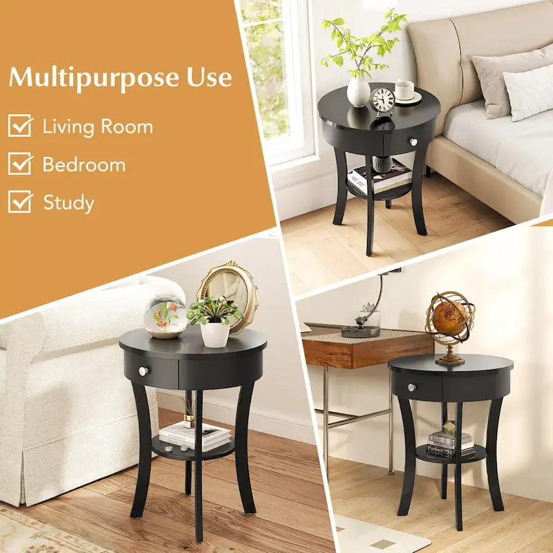 Table d'appoint de canapé à 2 niveaux, table de chevet ronde pour chambre à coucher, salon