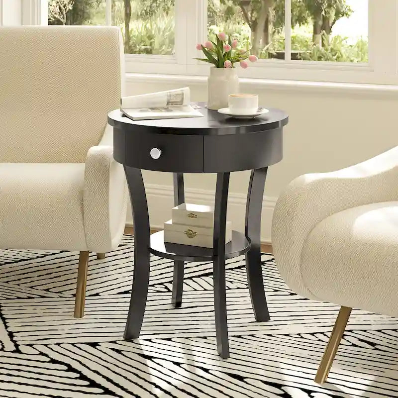 Table d'appoint de canapé à 2 niveaux, table de chevet ronde pour chambre à coucher, salon