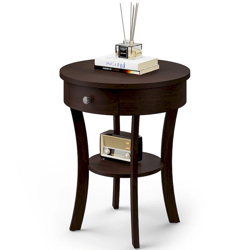 Table d'appoint de canapé à 2 niveaux, table de chevet ronde pour chambre à coucher, salon