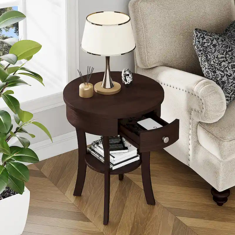 Table d'appoint de canapé à 2 niveaux, table de chevet ronde pour chambre à coucher, salon
