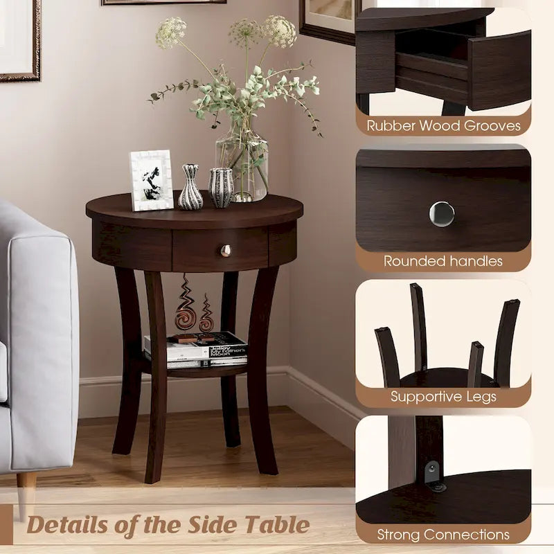 Table d'appoint de canapé à 2 niveaux, table de chevet ronde pour chambre à coucher, salon