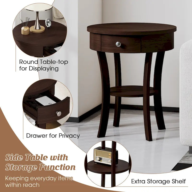 Table d'appoint de canapé à 2 niveaux, table de chevet ronde pour chambre à coucher, salon