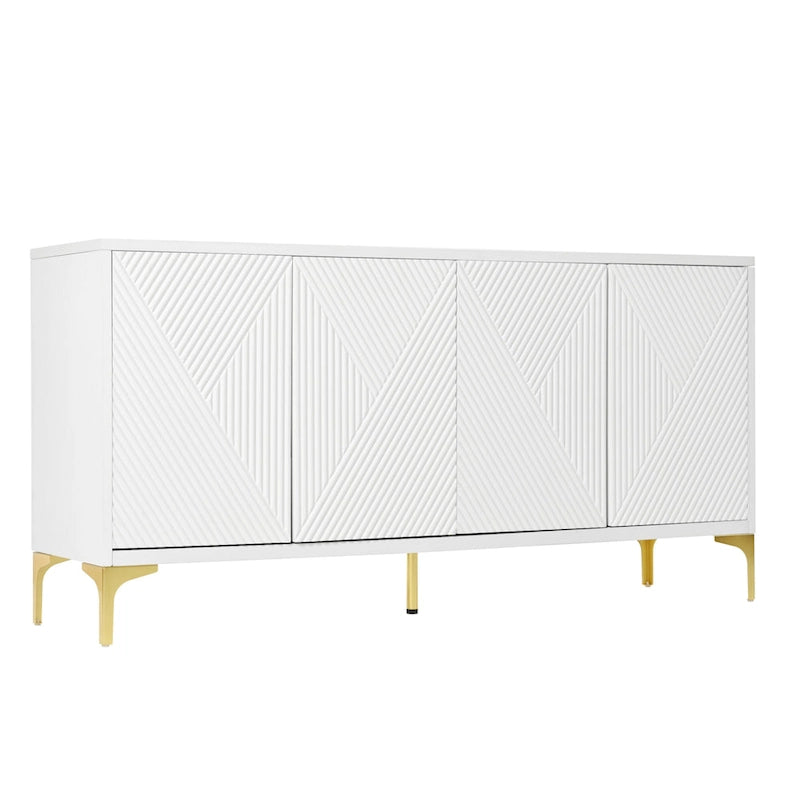 Buffet 4 portes avec panneaux de porte sculptés et étagères réglables