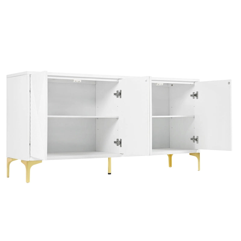 Buffet 4 portes avec panneaux de porte sculptés et étagères réglables
