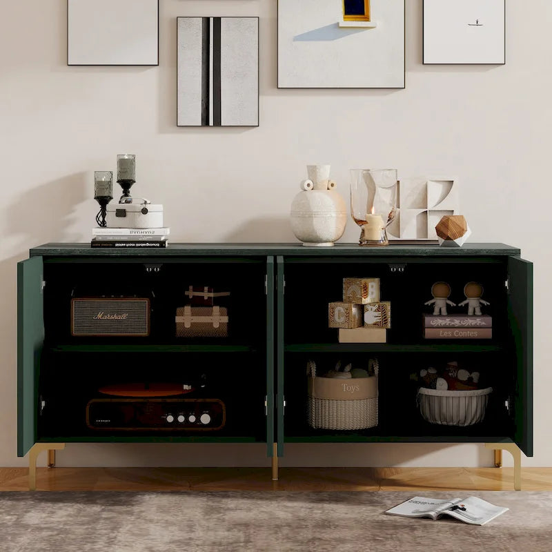 Buffet 4 portes avec panneaux de porte sculptés et étagères réglables