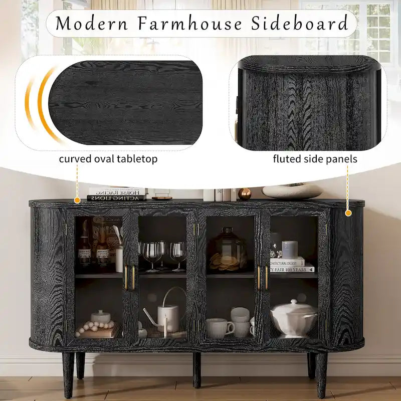 Buffet de ferme, meuble de rangement en bois, bar à café avec portes vitrées et étagères réglables