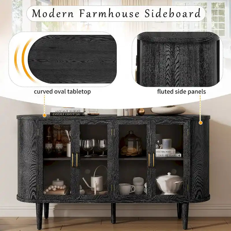 Buffet de ferme, meuble de rangement en bois, bar à café avec portes vitrées et étagères réglables
