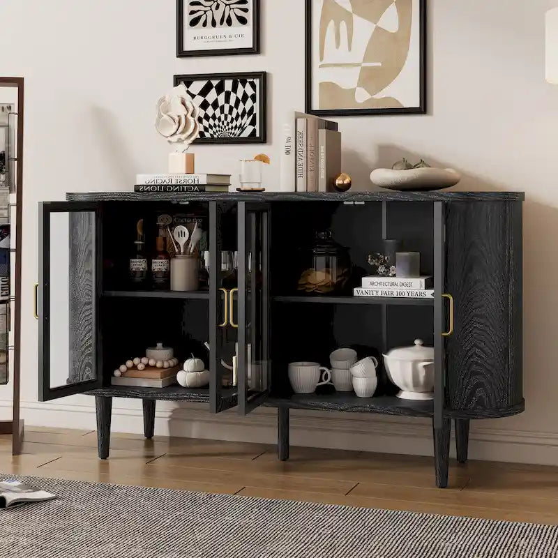 Buffet de ferme, meuble de rangement en bois, bar à café avec portes vitrées et étagères réglables