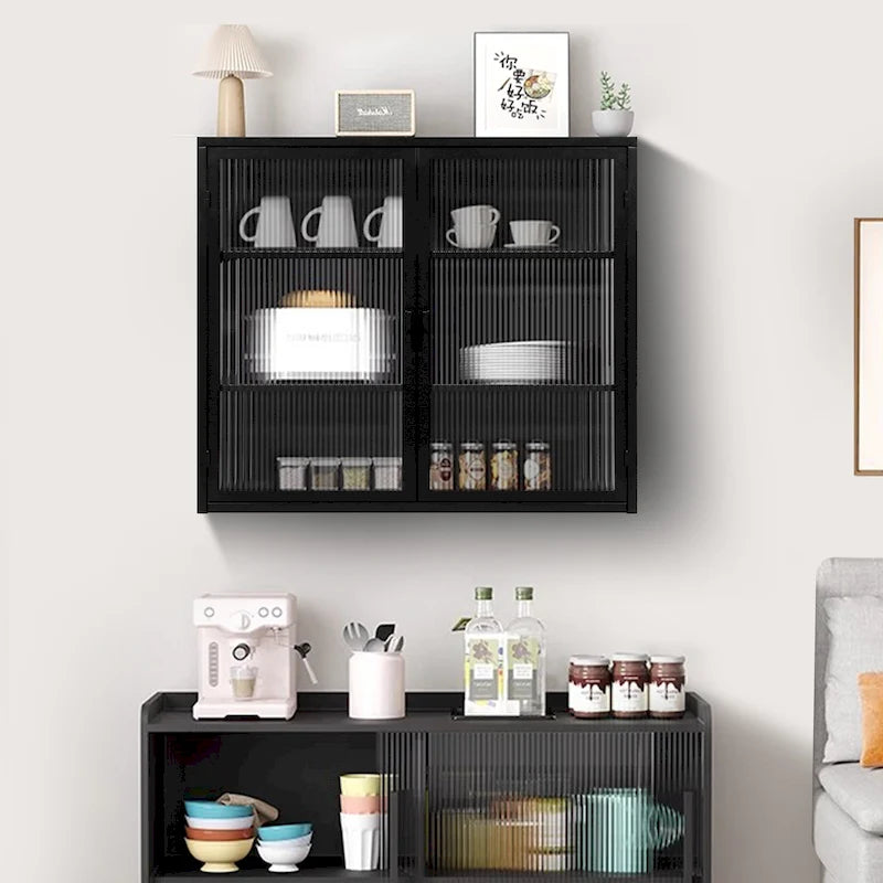 Meuble mural moderne avec portes vitrées et étagères de rangement pour entrée, salon, salle de bain