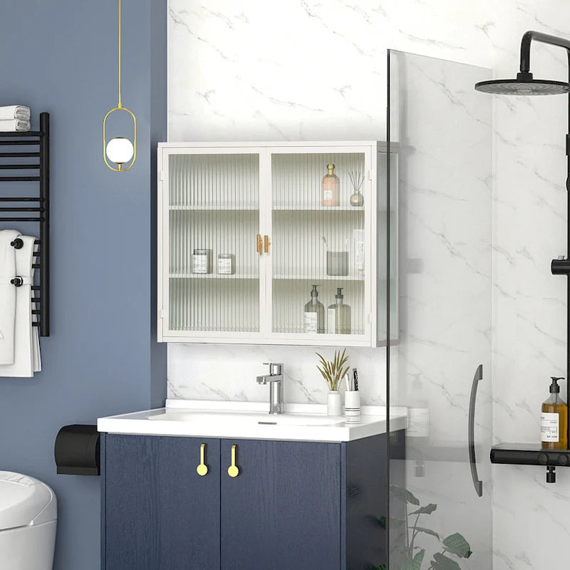 Meuble mural moderne avec portes vitrées et étagères de rangement pour entrée, salon, salle de bain