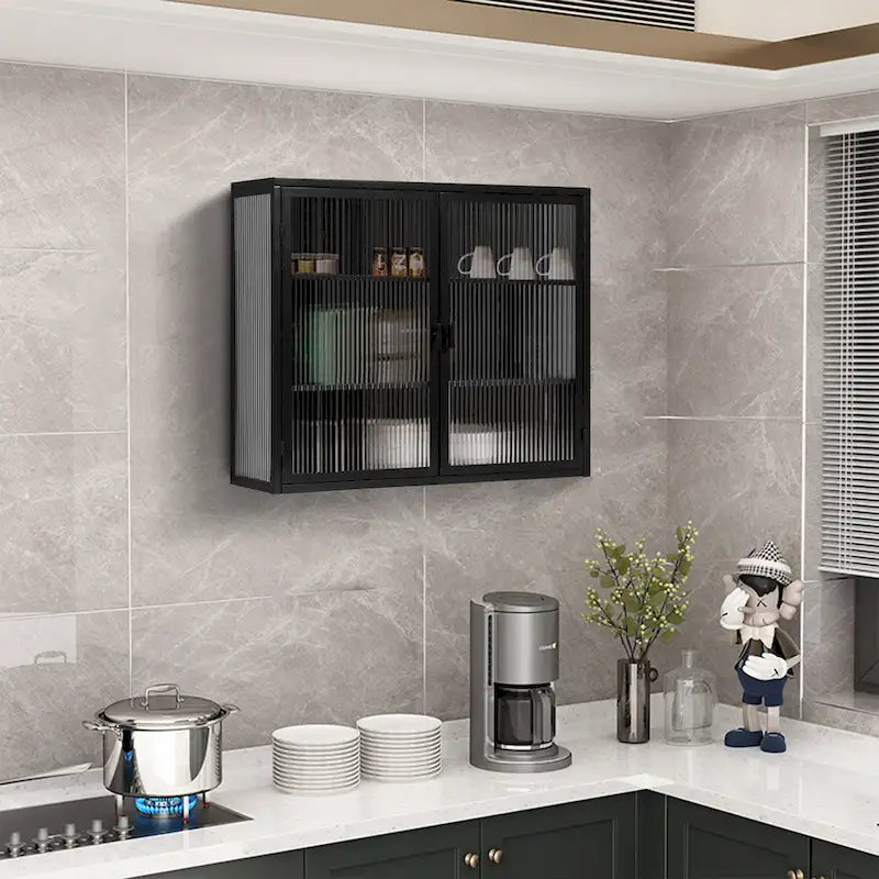 Meuble mural moderne avec portes vitrées et étagères de rangement pour entrée, salon, salle de bain